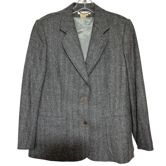 Vintage Rive Droite Wool Pin Striped Structured Gray Blazer Academia Women's - Picture 1 of 7
